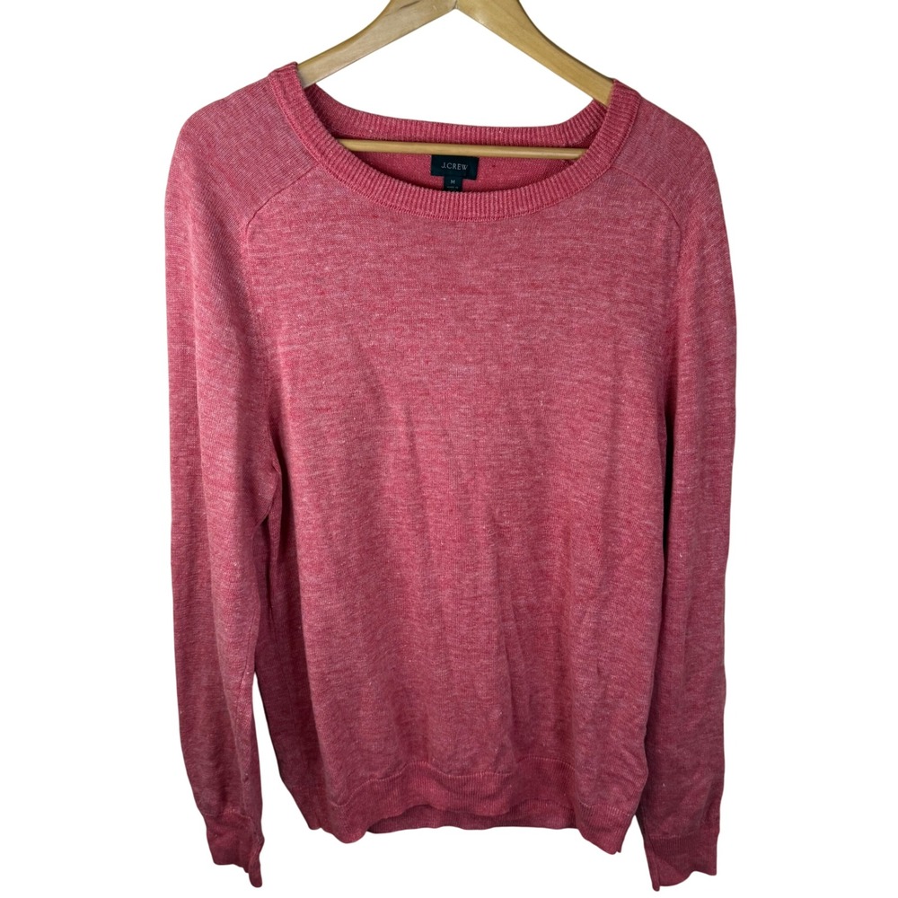 J.Crew Womens Sweater Size Medium‎ Pink Linen Cotton Blend Long Sleeve Classic